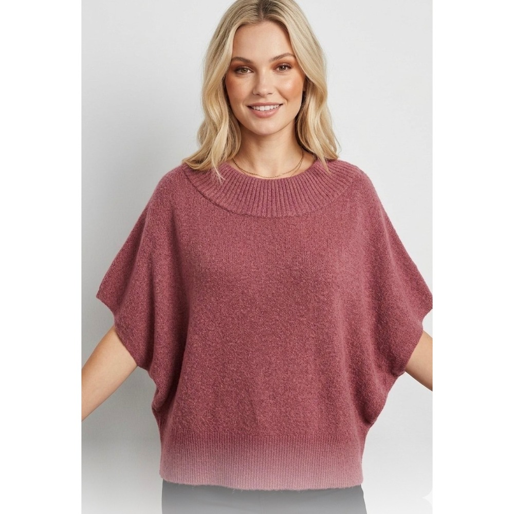Express Women XL Mauve Ribbed Crew Neck Dolman Short Sleeve Sweater NWT
